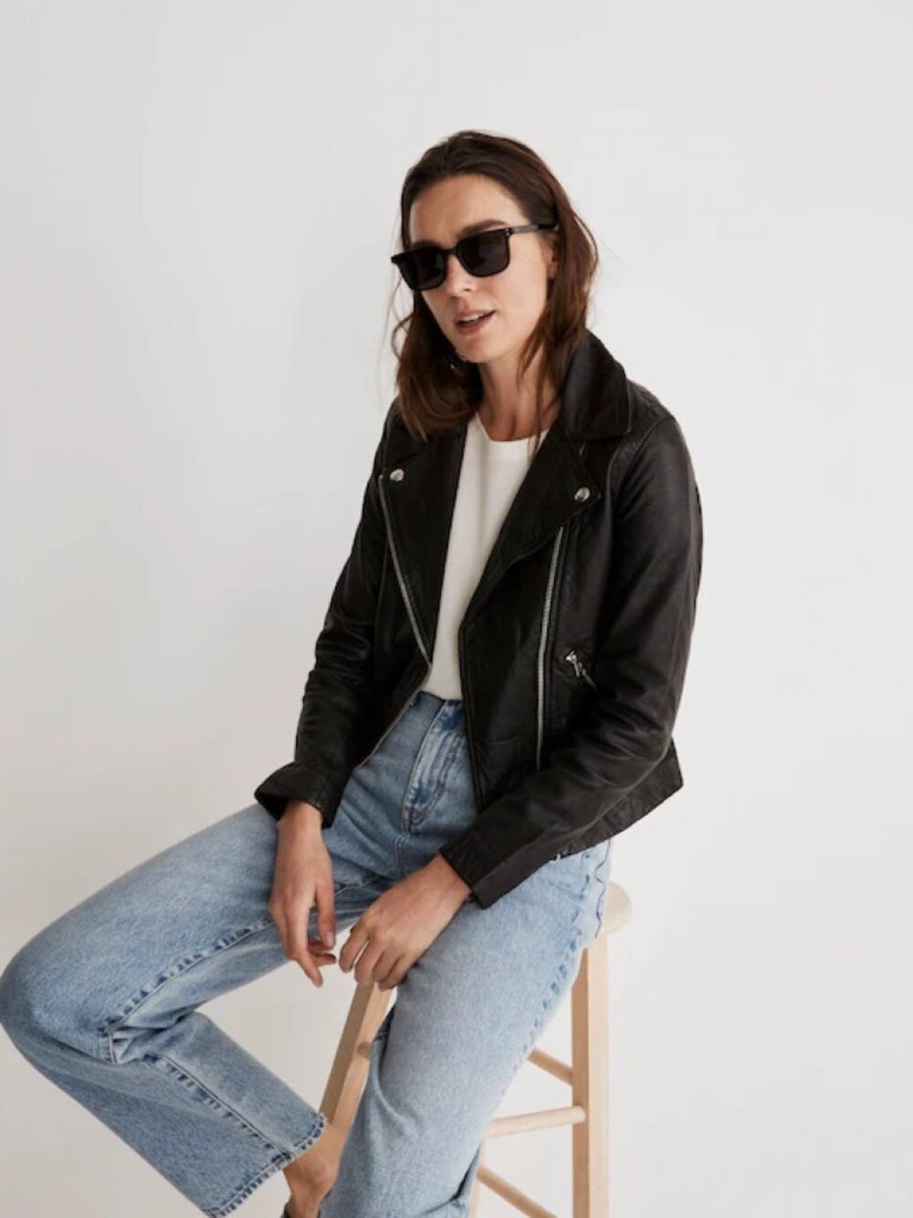 Madewell The Washed Leather Motorcycle Jacket in Black - Picture 2 of 10